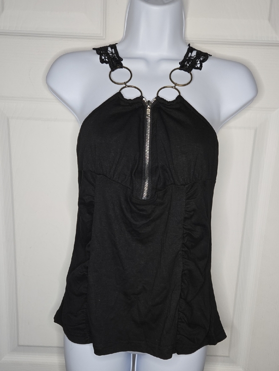 Tops - Black Halter Ring Gothic Tank Top L